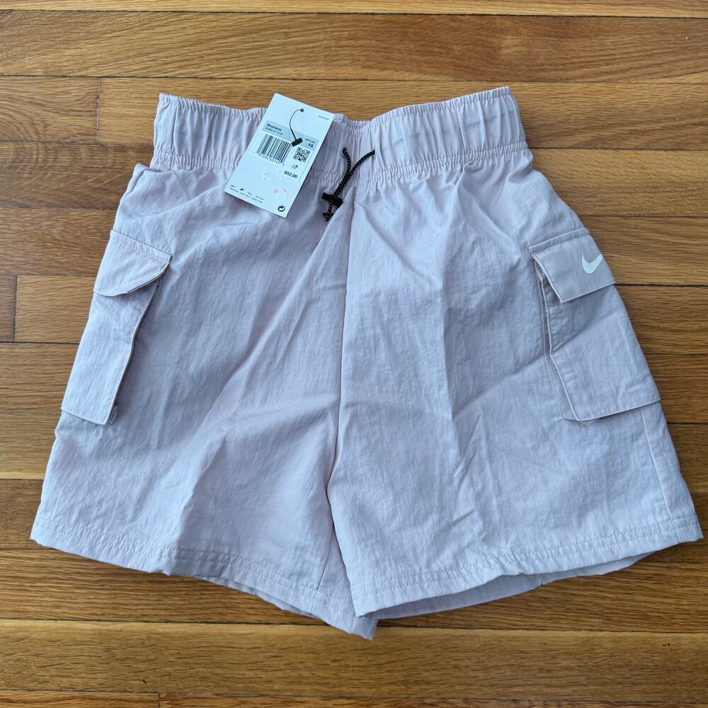 Nike High Rise Shorts Womens XS Platinum Violet Woven Nylon Baggy Fit NWT